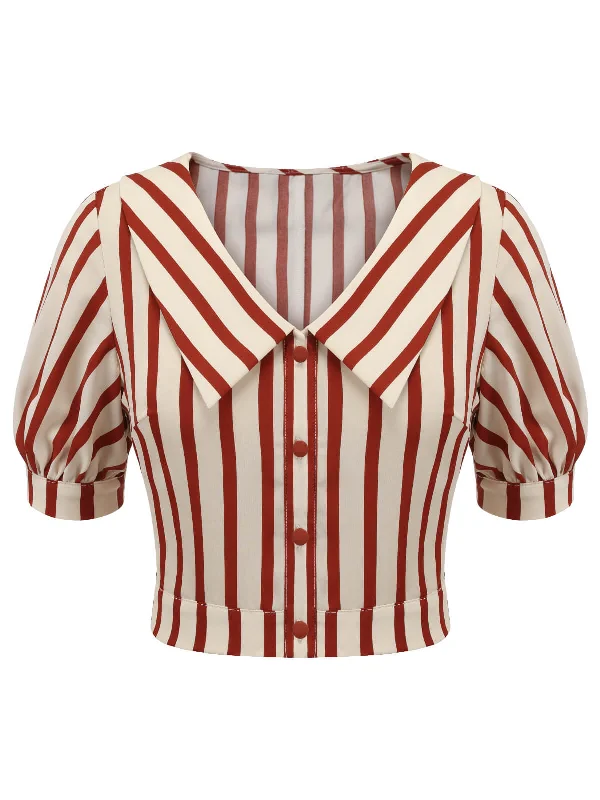 2pcs-orange-red-1950s-striped-blouse-pleated-skirt