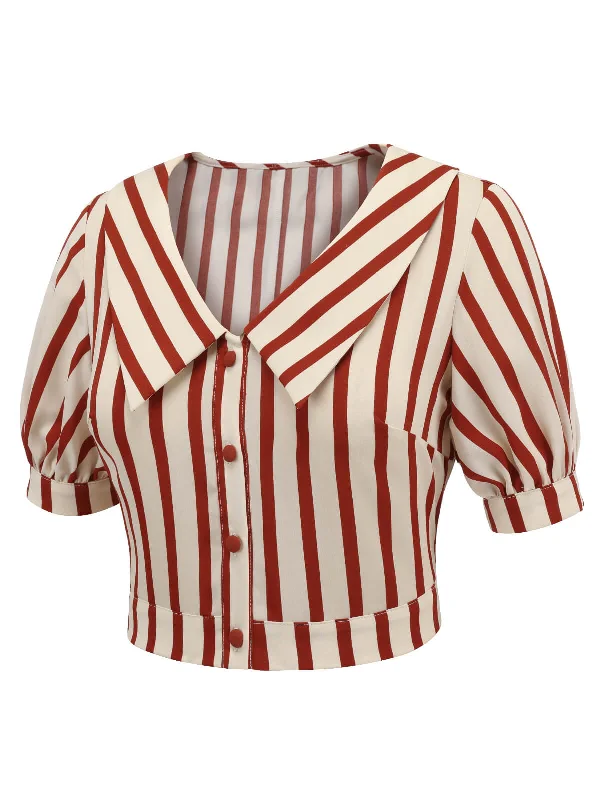 2pcs-orange-red-1950s-striped-blouse-pleated-skirt