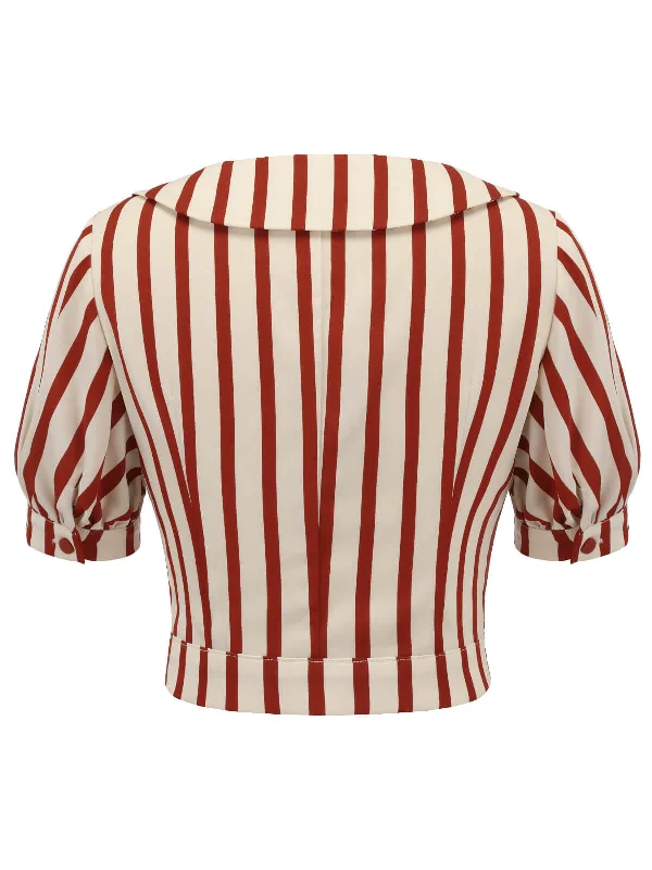 2pcs-orange-red-1950s-striped-blouse-pleated-skirt