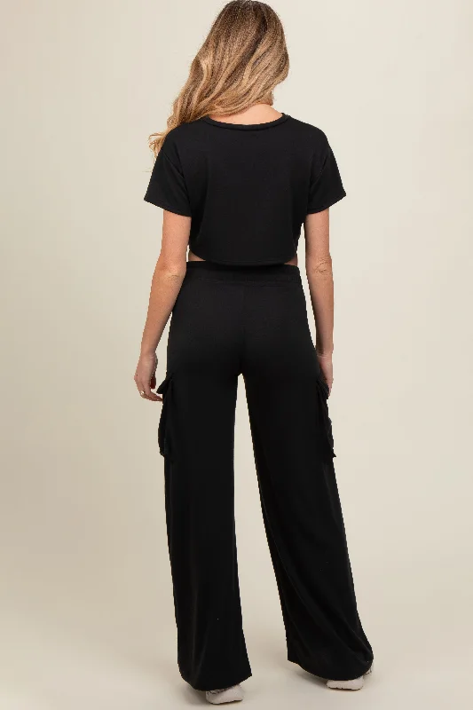 black-crop-top-cargo-pant-maternity-set