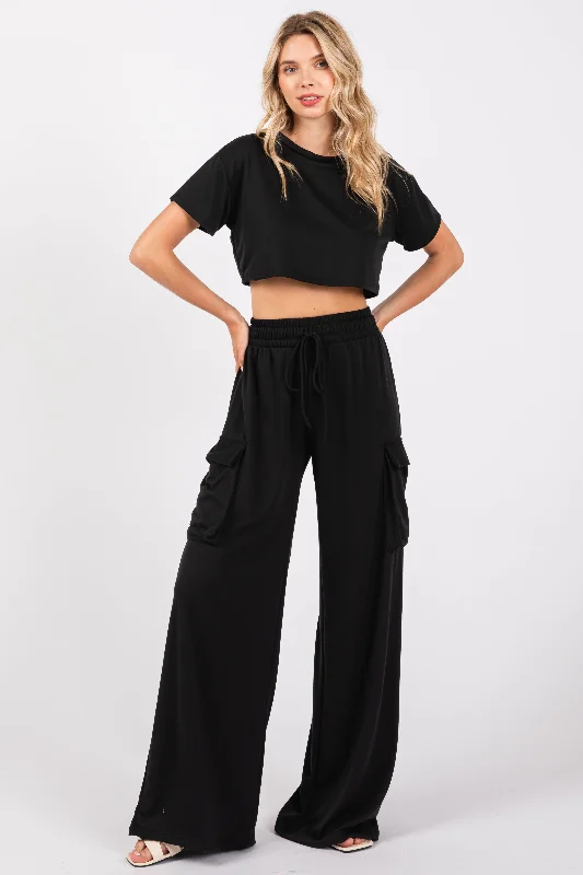 black-crop-top-cargo-pant-maternity-set