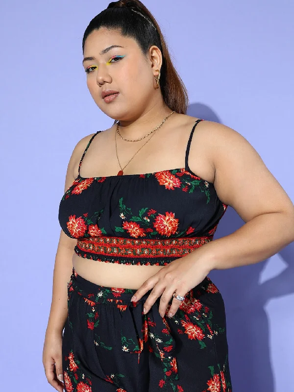 cur-jp2118nb-berrylush-women-plus-size-navy-blue-orange-floral-printed-round-neck-waist-tie-up-crop-top-wide-leg-trousers-co-ord-set