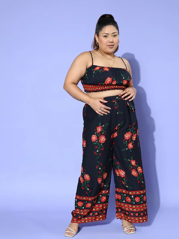 cur-jp2118nb-berrylush-women-plus-size-navy-blue-orange-floral-printed-round-neck-waist-tie-up-crop-top-wide-leg-trousers-co-ord-set