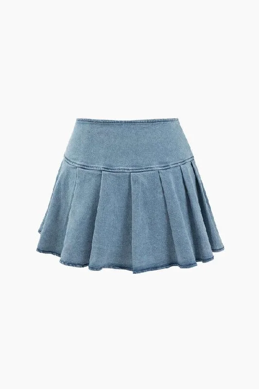 denim-strapless-top-and-pleated-mini-skirt-set