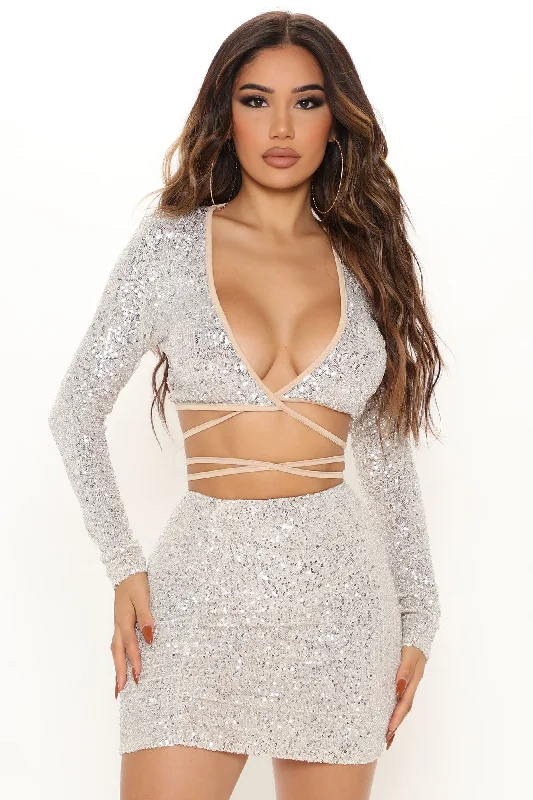 Go All Out Sequin Skirt Set - Champagne