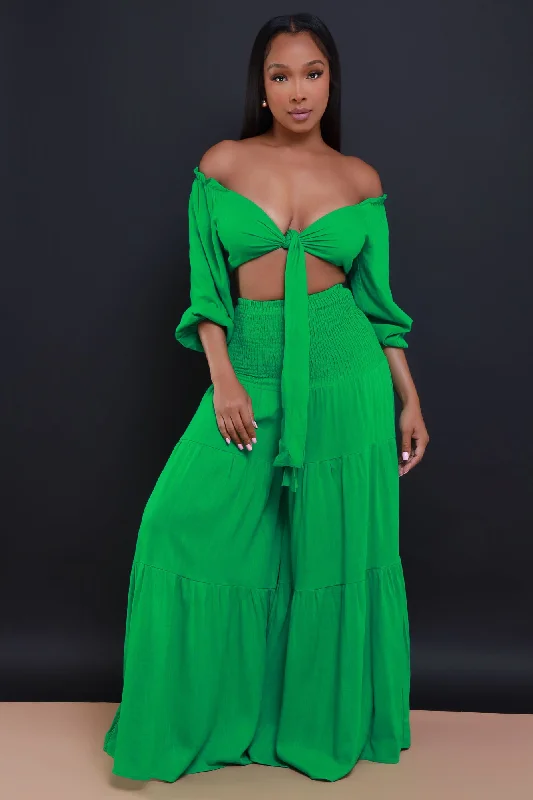 Love Letter Cropped Wide Leg Pants Set - Kelly Green