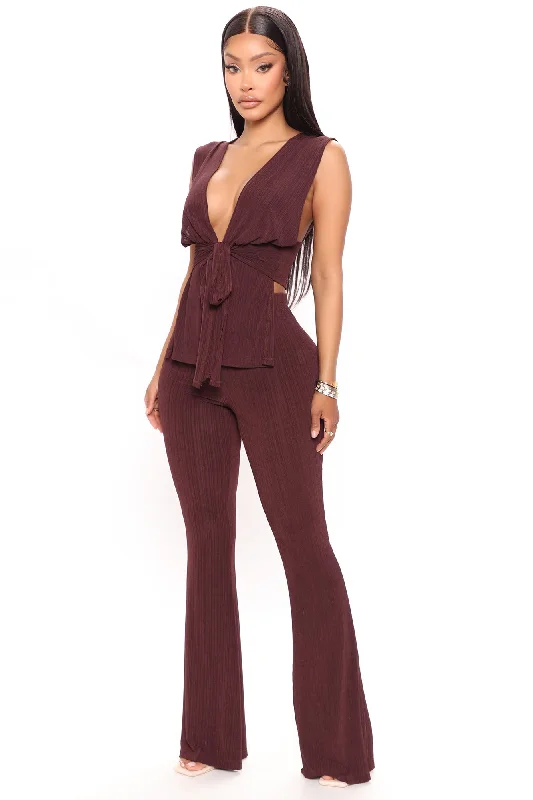 Marceline Ribbed Pant Set 33.5 - Chocolate