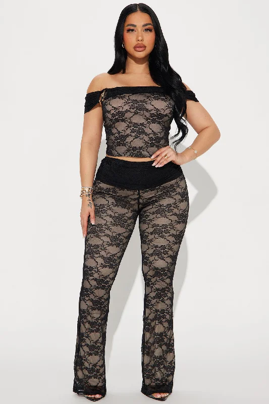 Poetic Romance Lace Pant Set - Black