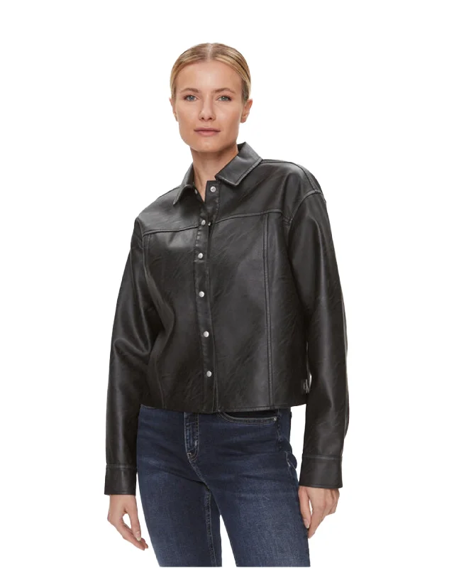 Calvin Klein Faux Leather Relaxed Shirt Nero