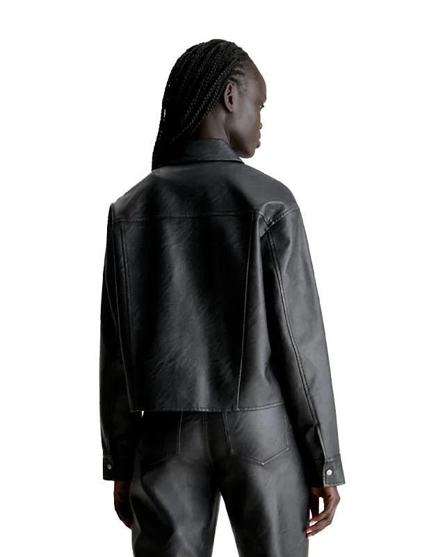 Calvin Klein Faux Leather Relaxed Shirt Nero