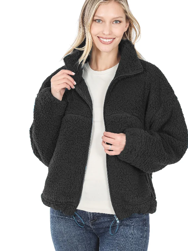 Drawstring Hem Fleece Sherpa Jacket (FWJ1309)