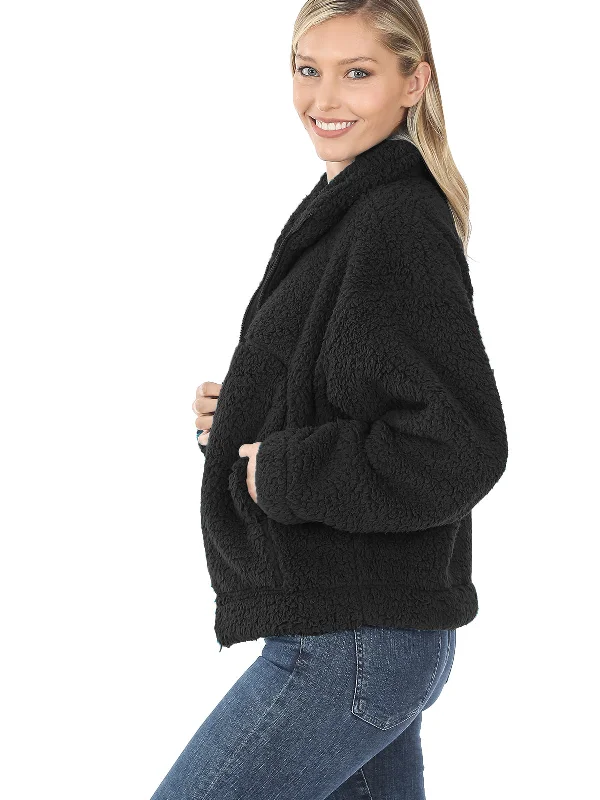 Drawstring Hem Fleece Sherpa Jacket (FWJ1309)