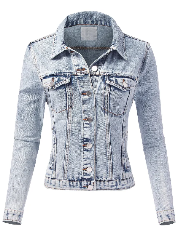 Women Casual Classic Long Sleeve Slim-fit Denim Jean Jacket (FWJ1114)