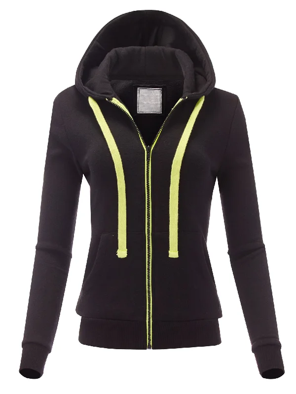 Women's Fleece Jacket with High Contrast Trims Hoodie Jacket (FWJ1140)