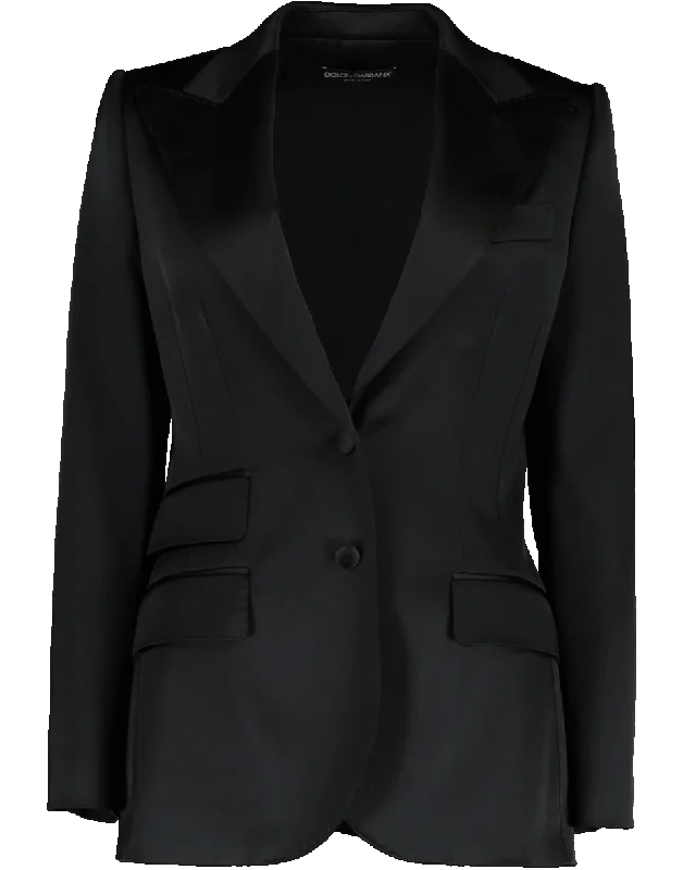 Peak Lapel Fitted Satin Blazer