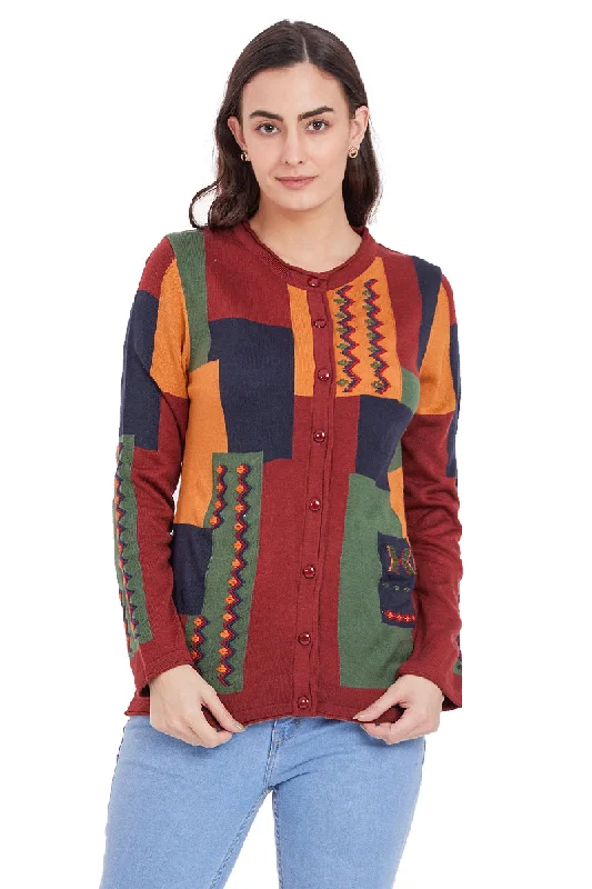 Color Blocked Antique Embroidered Cardigan