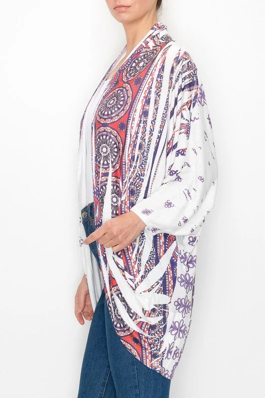 Dolman Sleeve Printed Cardigan