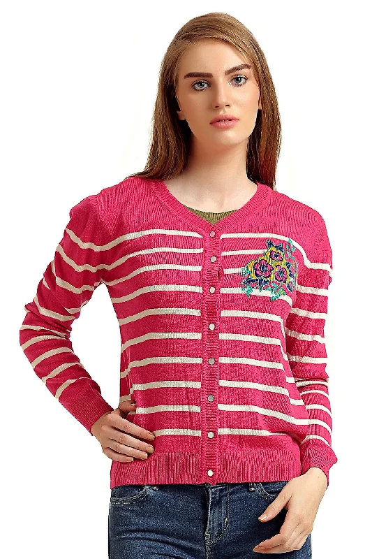 Front Buttoned Striped Cardigan