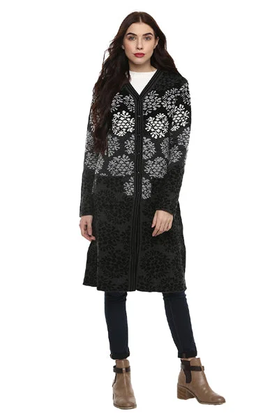 Full Sleeve Buttoned Jacquard Long Cardigan