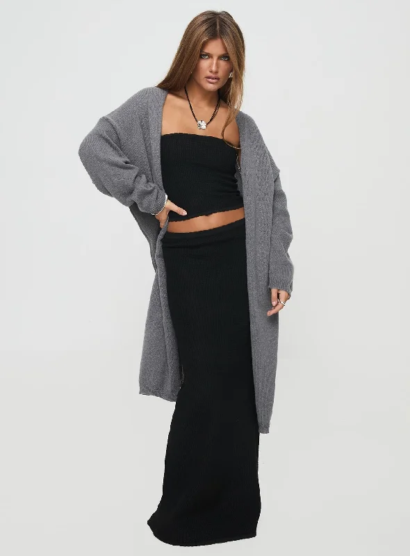 Gideon Longline Cardigan Charcoal Marle