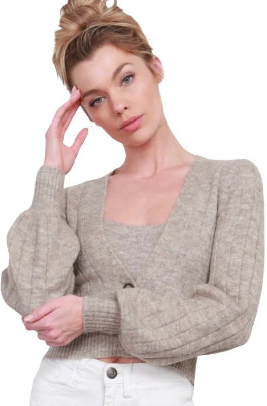 Oatmeal Melange Rib Cardigan