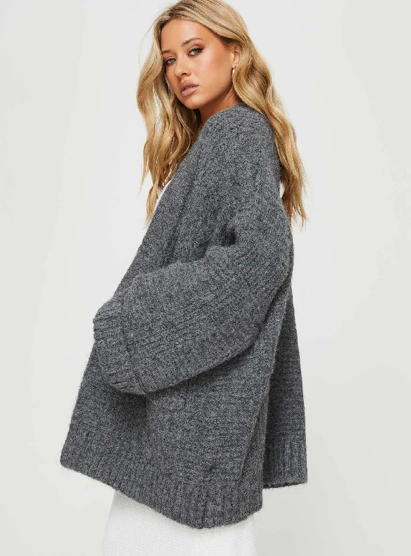 Paisleigh Cable Knit Cardigan Charcoal