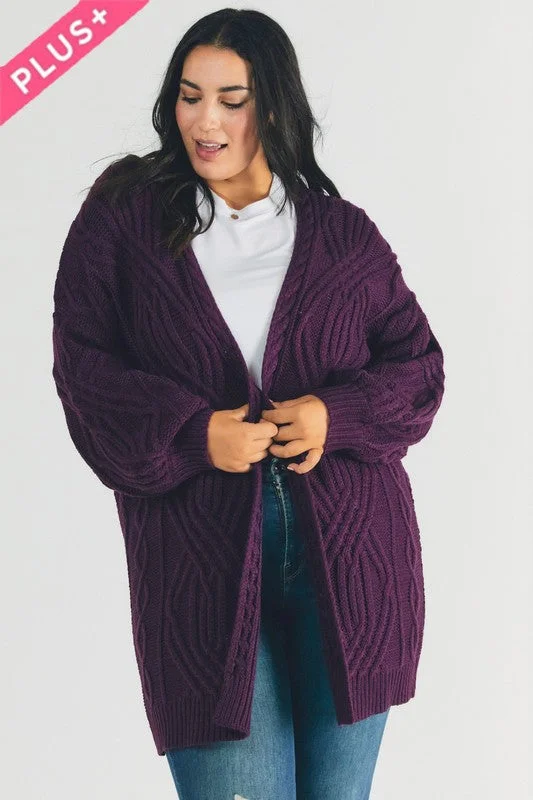 Plus Size Cable Knit Long Sleeve Cardigan