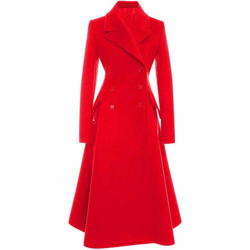 Womens Long Winter Coats Outfits Woolen Coatdress for Wedding Guests Bride Wind-breaker