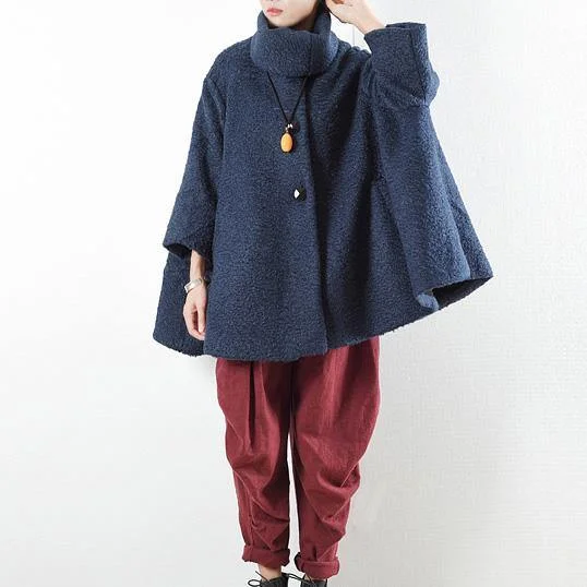 2017  navy winter woolen coats oversized coat sweet  thick jacket outwear