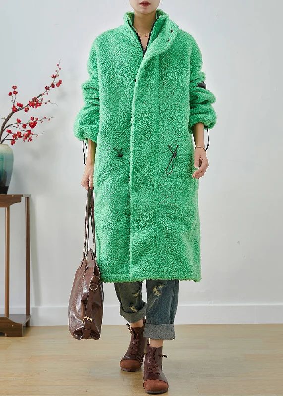 Art Fluorescent Green Oversized Drawstring Fleece Trench Winter