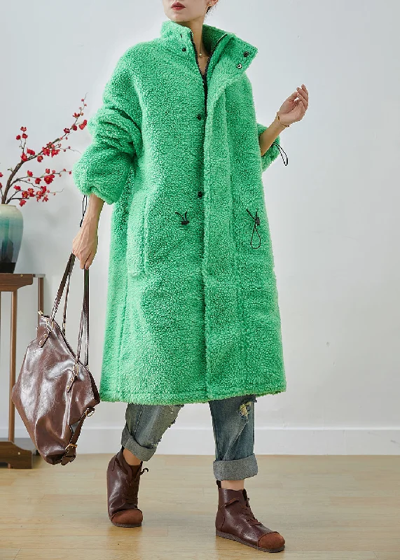 Art Fluorescent Green Oversized Drawstring Fleece Trench Winter