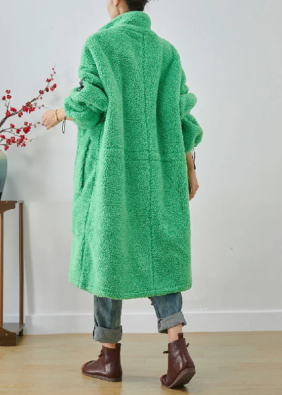 Art Fluorescent Green Oversized Drawstring Fleece Trench Winter