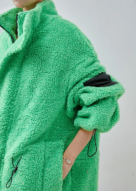 Art Fluorescent Green Oversized Drawstring Fleece Trench Winter