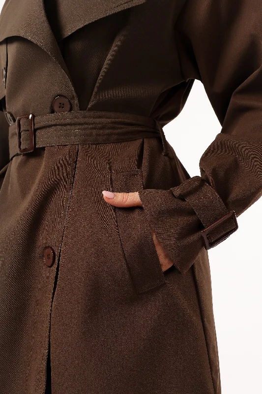 Billy Button Front Trench Coat - Chocolate Brown