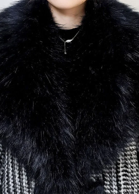 Boho Black Fur Collar Patchwork Warm Faux Leather And Fur Trench Winter