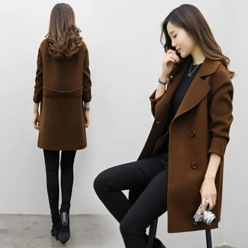 Double-breasted Causal Woolen Coat