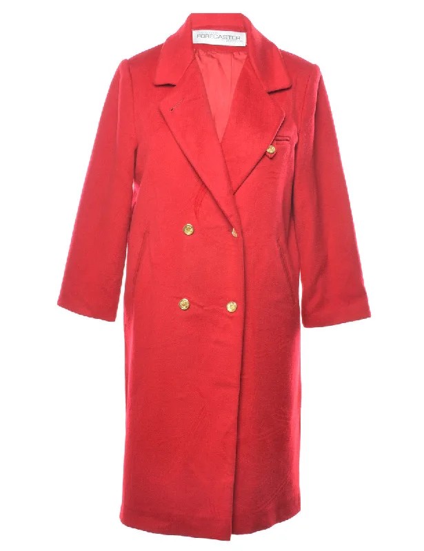 Double-Breasted Red Classic Wool Coat - M