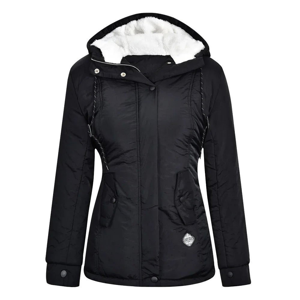 FZ Women's Velvet Parkas Oversized Zipper with A Hood Jacket