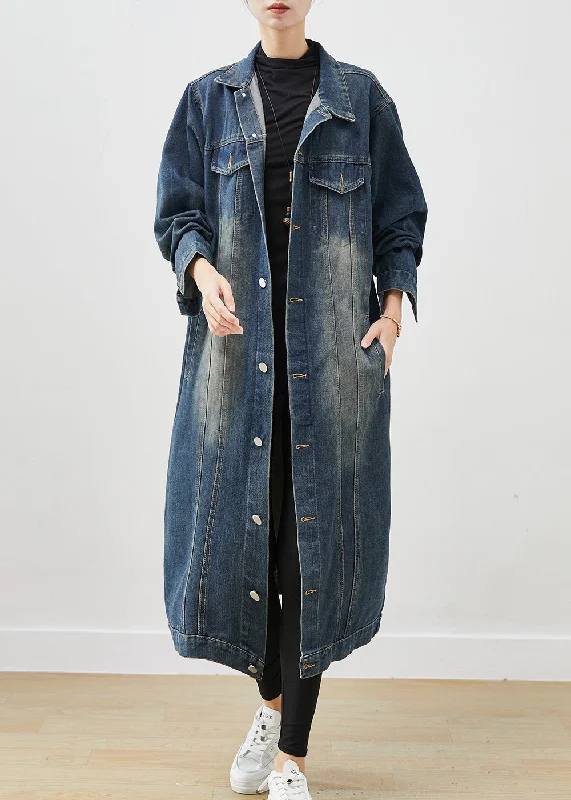 French Navy Oversized Button Down Denim Trench Spring