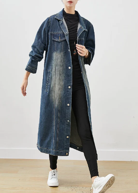 French Navy Oversized Button Down Denim Trench Spring