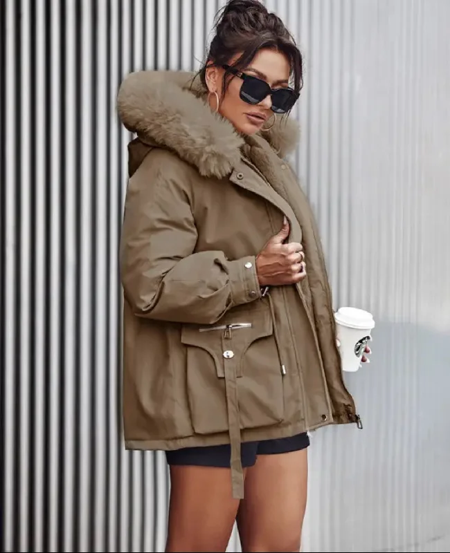 FZ Women's Faux Fur Hooded Cargo Parka Jacket