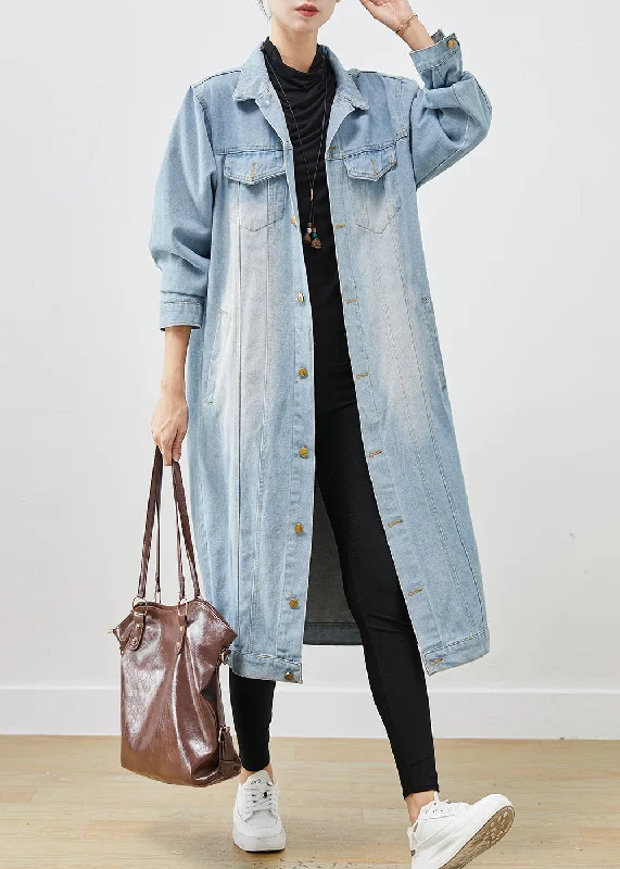 Light Blue Denim Trench Oversized Button Down Spring