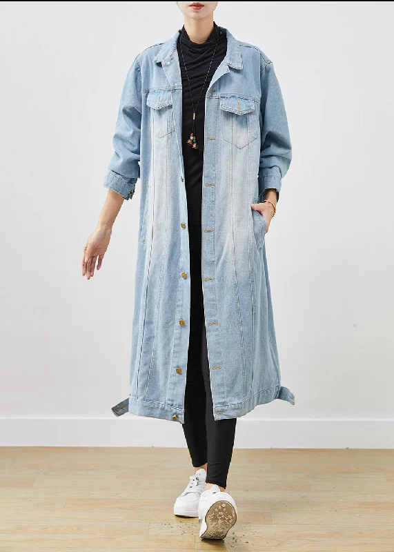 Light Blue Denim Trench Oversized Button Down Spring