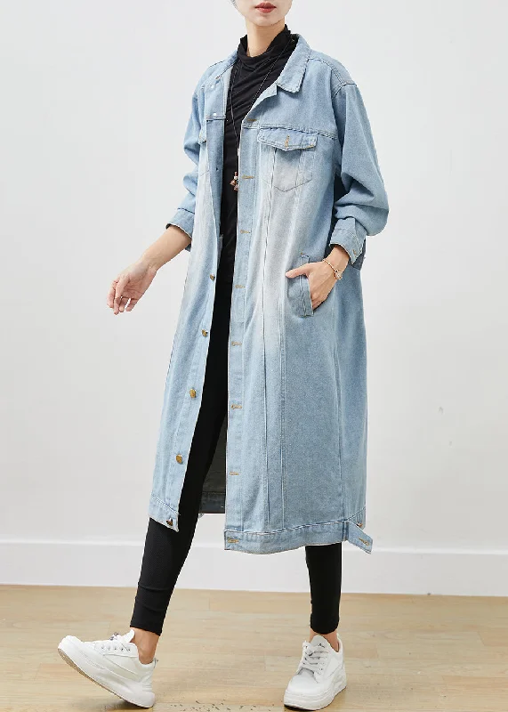 Light Blue Denim Trench Oversized Button Down Spring