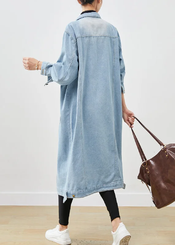 Light Blue Denim Trench Oversized Button Down Spring