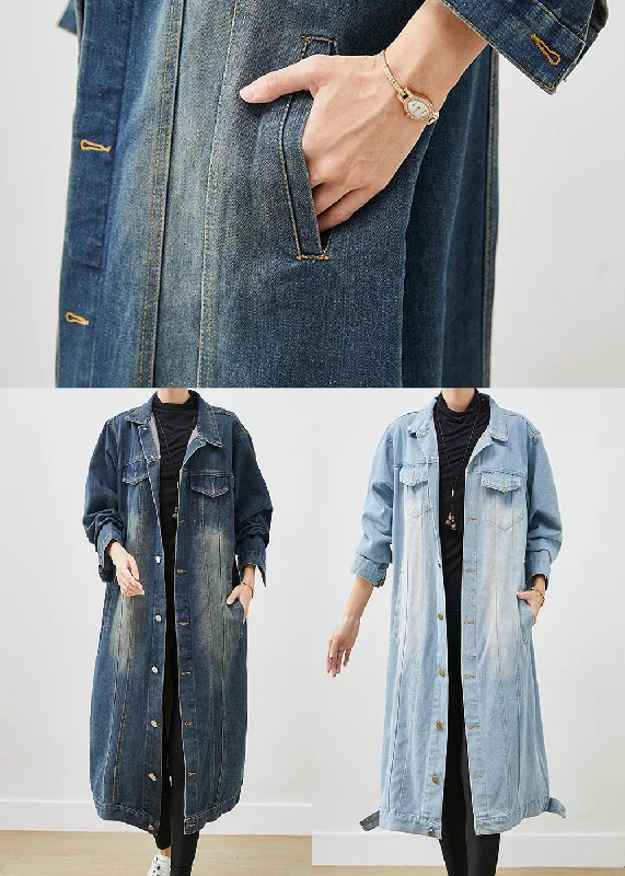 Light Blue Denim Trench Oversized Button Down Spring