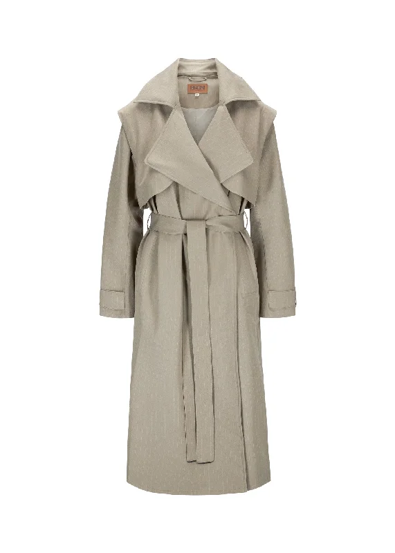 Regndråpe Trench Coat - Taupe Pinstripe