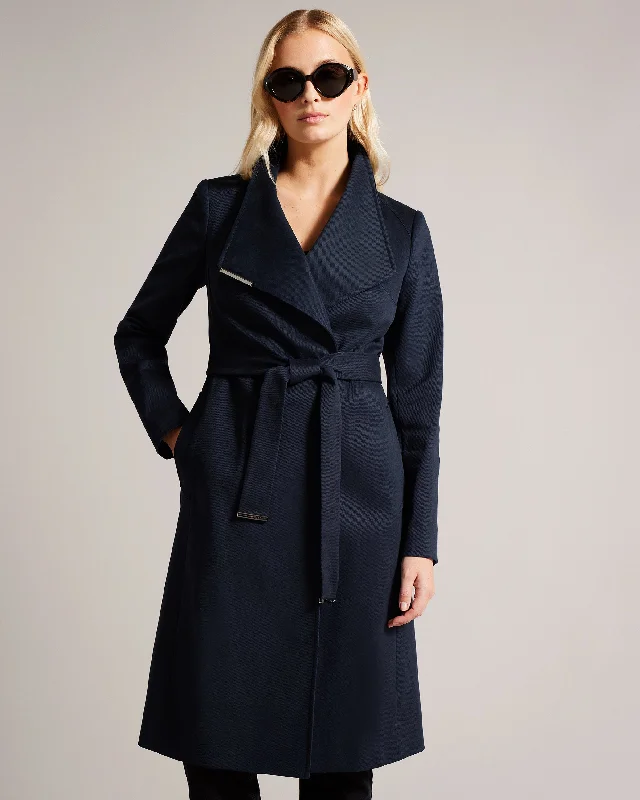 Rosina Midi Length Wrap Trench Coat Dk-Blue