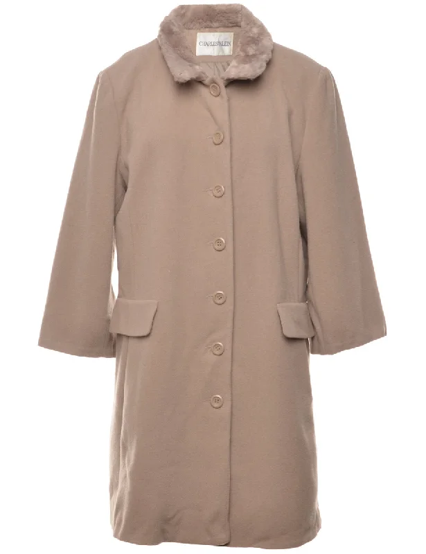 Single-Breasted Beige Wool Coat - L