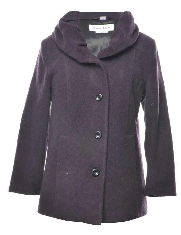 Single Breasted Plum Classic Wool Coat - M